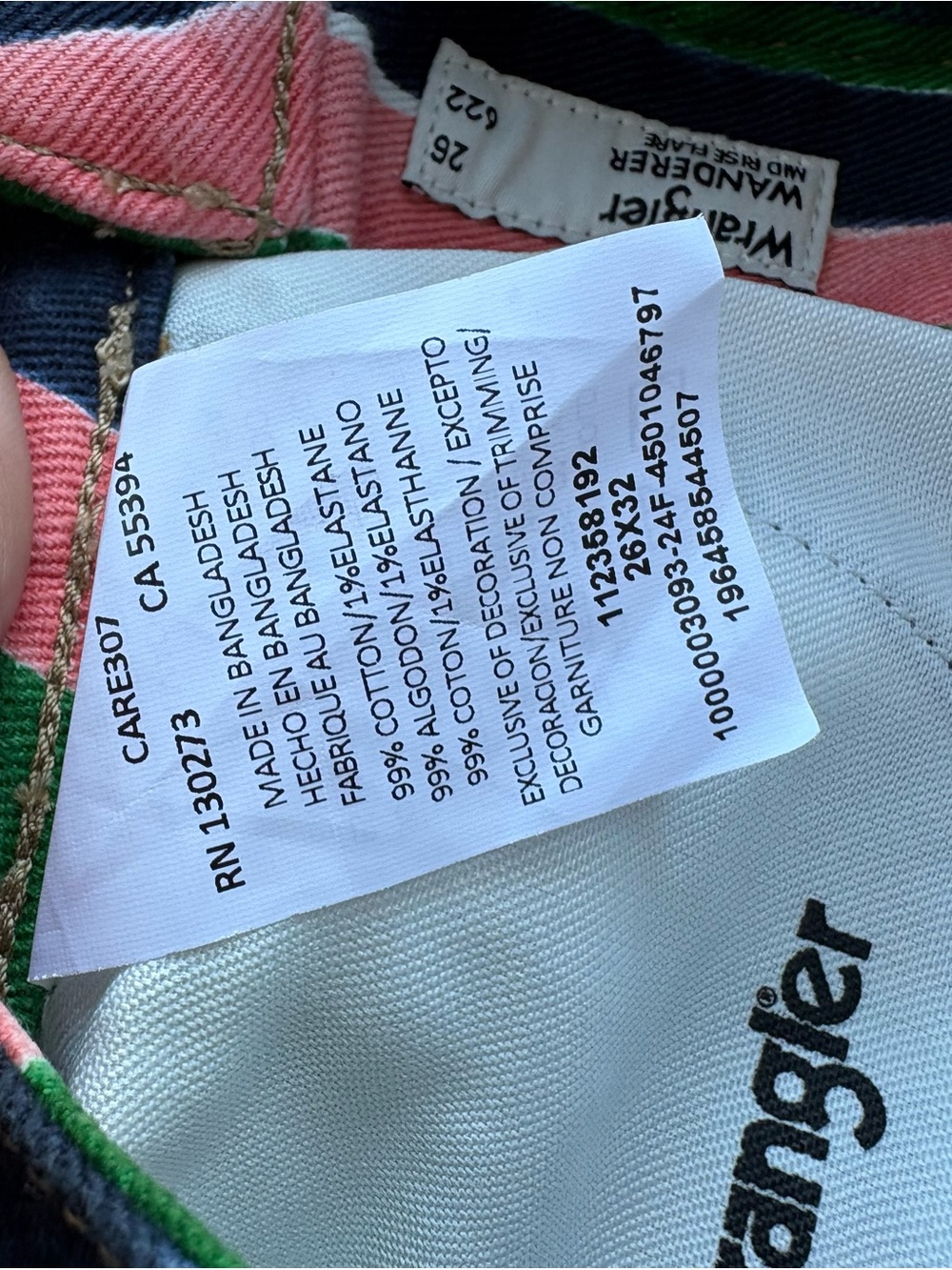 Wrangler Wanderer Striped Flare Pants in Green, Pink & Navy - Picture 8 of 14